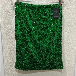 NWT. SHEIN Kelly Green Sequined Skirt with Stretch Waistband is Fully Lined